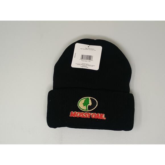 Mossy Oak Black Cuffed Knit Beanie - Embroidered Logo - Picture 1 of 2